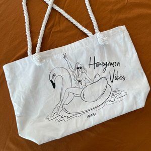 "Honeymoon Vibes" White Canvas Tote Bag
